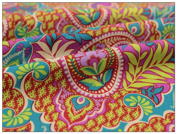 HKM-663379 Cotton Printed Fabric with Plant and Flower Design in Ginger - 50x150cm