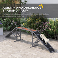 HKM-663699 Dog Agility Training Ramp with Non-Slip Surface and Safety Bar for Confidence and Balance Development, Gray