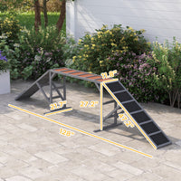 HKM-663699 Dog Agility Training Ramp with Non-Slip Surface and Safety Bar for Confidence and Balance Development, Gray