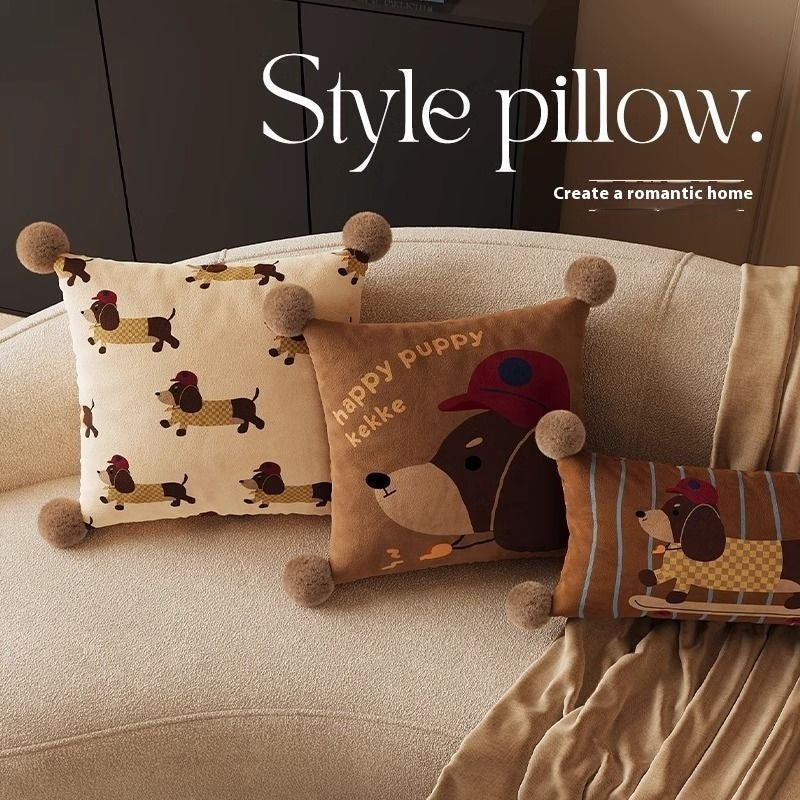 HKM-664019 Cute Cartoon Puppy Print Pillow - Modern 45x45cm, 50x50cm, 60x60cm Sizes Available