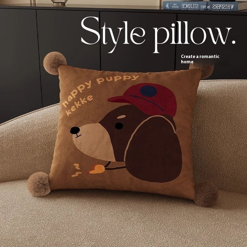 HKM-664019 Cute Cartoon Puppy Print Pillow - Modern 45x45cm, 50x50cm, 60x60cm Sizes Available