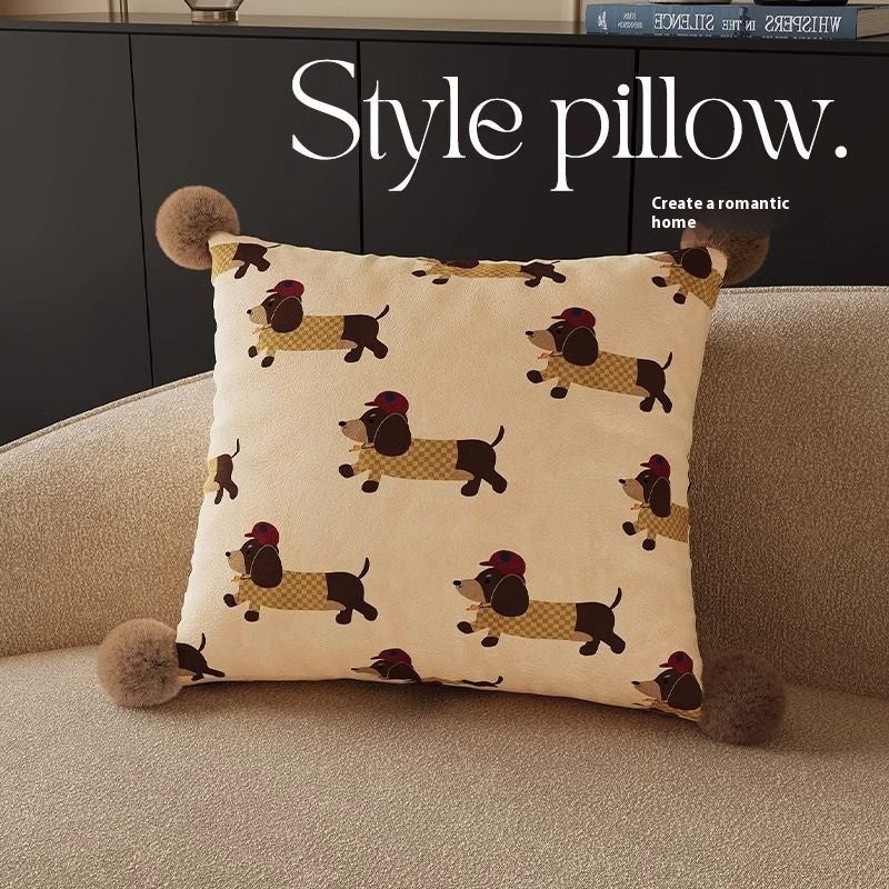 HKM-664019 Cute Cartoon Puppy Print Pillow - Modern 45x45cm, 50x50cm, 60x60cm Sizes Available