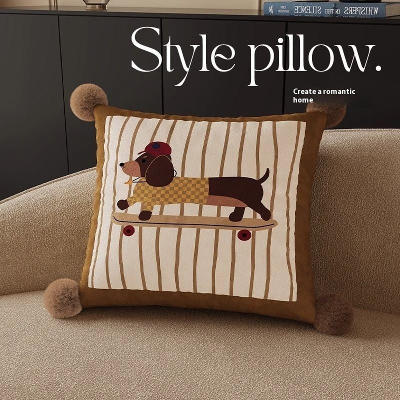 HKM-664019 Cute Cartoon Puppy Print Pillow - Modern 45x45cm, 50x50cm, 60x60cm Sizes Available