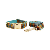 HKM-664083 Green Plaid Pet Collar and Leash Set for Dogs - Adjustable and Stylish Design