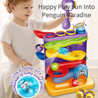 HKM-664467 Three-in-One Penguin Rolling Ball Toy Track for Kids Ages 2-7 - Educational Plastic Roller Coaster Game