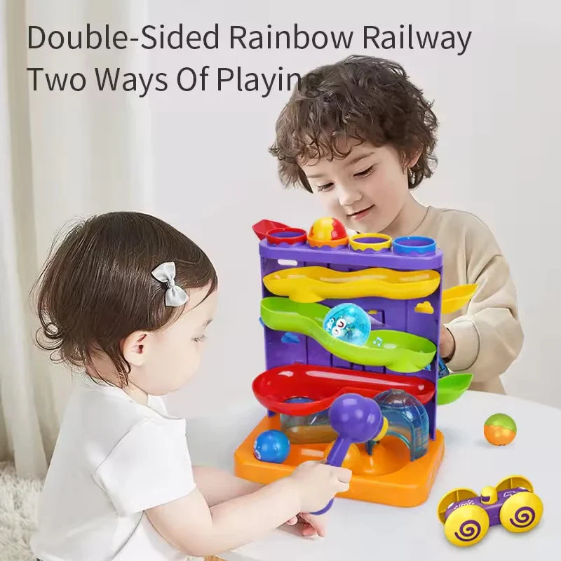 HKM-664467 Three-in-One Penguin Rolling Ball Toy Track for Kids Ages 2-7 - Educational Plastic Roller Coaster Game