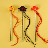 HKM-664531 Interactive Plush Cat Teaser Stick with Spider, Pumpkin, and Bat Design