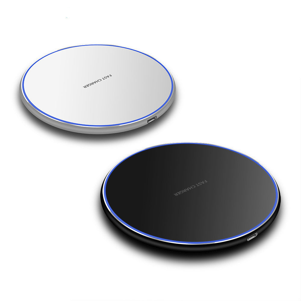 HKM-664595 Ultra-thin 10W Qi Wireless Charger with ABS and Aluminum Alloy Design, Micro USB Input, 100cm Cable, Black