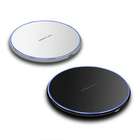 HKM-664595 Ultra-thin 10W Qi Wireless Charger with ABS and Aluminum Alloy Design, Micro USB Input, 100cm Cable, Black