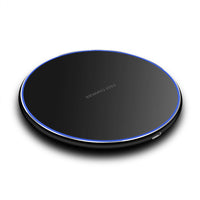 HKM-664595 Ultra-thin 10W Qi Wireless Charger with ABS and Aluminum Alloy Design, Micro USB Input, 100cm Cable, Black