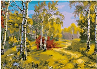 HKM-664915 Digital Oil Painting DIY Landscape Art Kit - City Silhouette, Spring Flowers, Ginkgo Tree, Romantic Woods, 40x50cm, Unframed