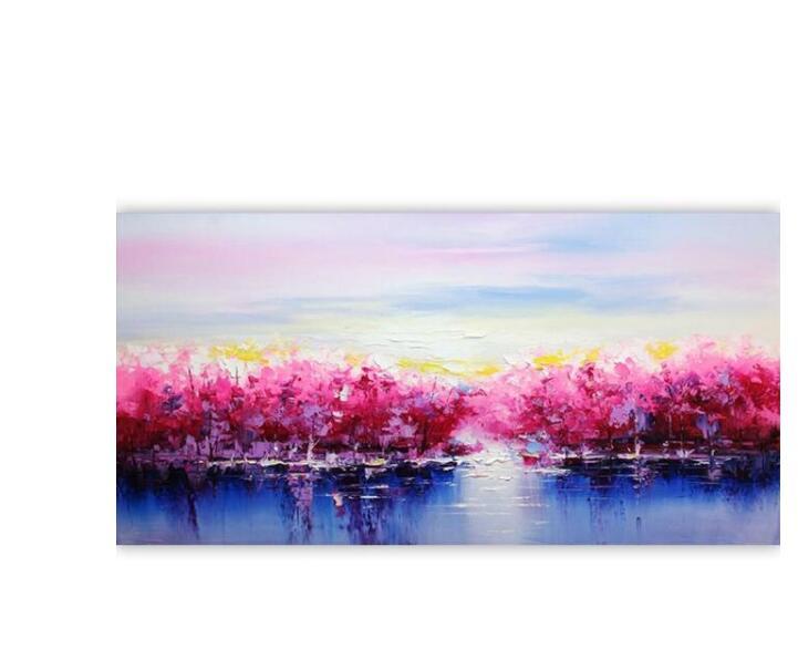 KTX-664915 Digital Oil Painting DIY Landscape Art Kit - City Silhouette, Spring Flowers, Ginkgo Tree, Romantic Woods, 40x50cm, Unframed