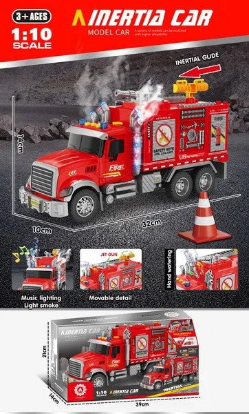 HKM-665171 Inertia Fire Rescue Truck Toy with Lights and Music for Kids, 1:10 Scale Friction Vehicle, Ages 2 and Up