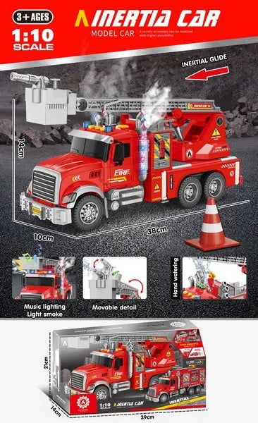 HKM-665171 Inertia Fire Rescue Truck Toy with Lights and Music for Kids, 1:10 Scale Friction Vehicle, Ages 2 and Up