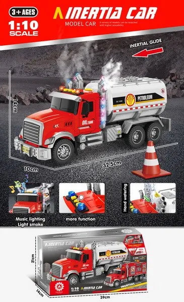 HKM-665171 Inertia Fire Rescue Truck Toy with Lights and Music for Kids, 1:10 Scale Friction Vehicle, Ages 2 and Up