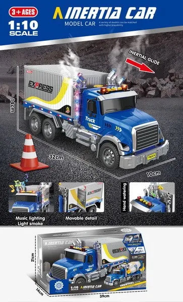 HKM-665171 Inertia Fire Rescue Truck Toy with Lights and Music for Kids, 1:10 Scale Friction Vehicle, Ages 2 and Up