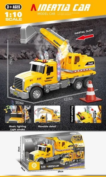 HKM-665171 Inertia Fire Rescue Truck Toy with Lights and Music for Kids, 1:10 Scale Friction Vehicle, Ages 2 and Up