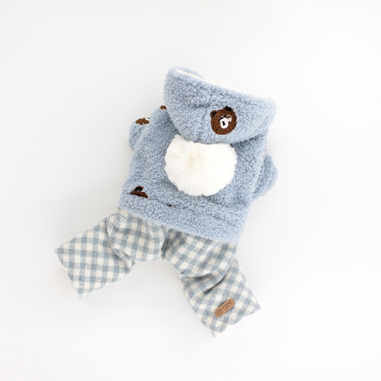 HKM-665235 Cozy Plush Dog Clothes for All Seasons - Casual Style in Pink and Blue, Sizes XS to XL