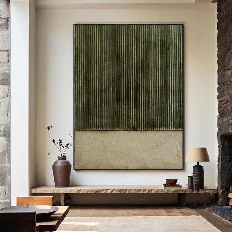 HKM-665299 Hand-Painted Abstract Green Textured Oil Painting on Canvas for Living Room Decor