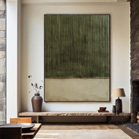 HKM-665299 Hand-Painted Abstract Green Textured Oil Painting on Canvas for Living Room Decor