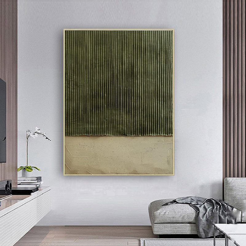 HKM-665299 Hand-Painted Abstract Green Textured Oil Painting on Canvas for Living Room Decor