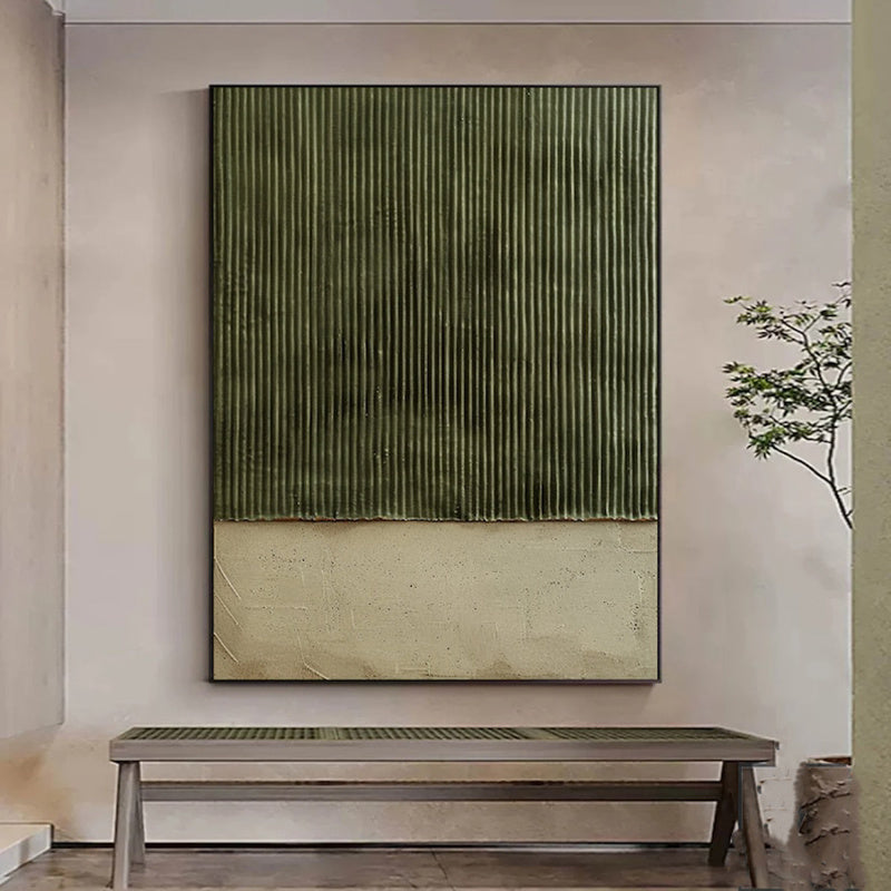 HKM-665299 Hand-Painted Abstract Green Textured Oil Painting on Canvas for Living Room Decor