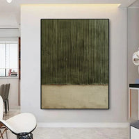 HKM-665299 Hand-Painted Abstract Green Textured Oil Painting on Canvas for Living Room Decor