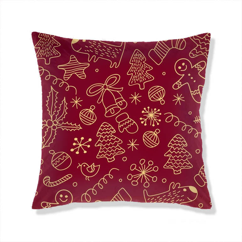 HKM-665363 Christmas-Themed Plush Pillow Cushion Cover in Festive Print