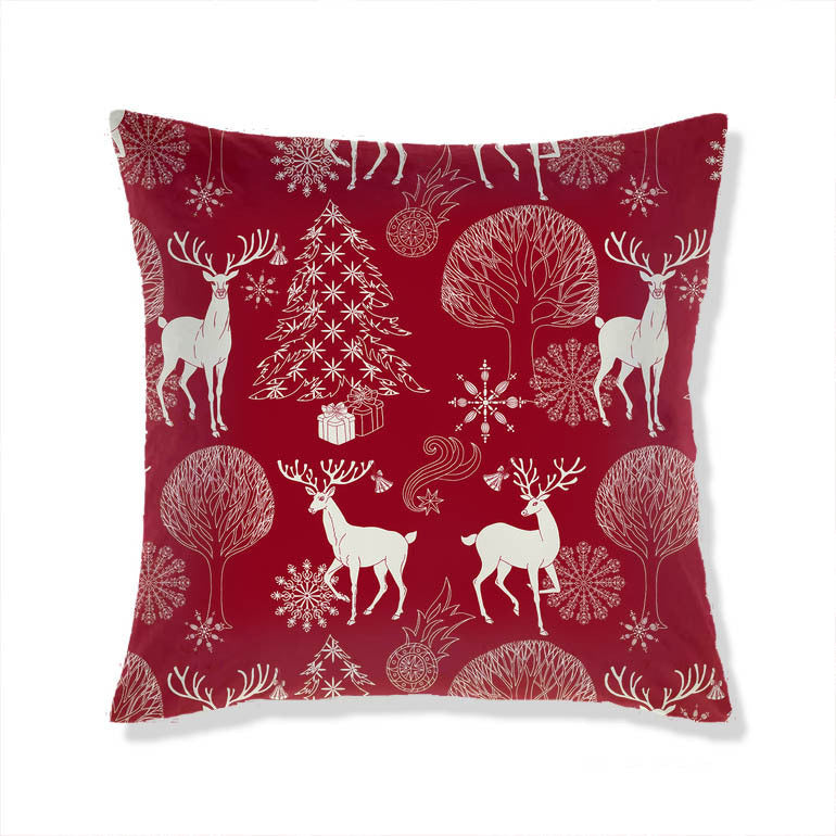 HKM-665363 Christmas-Themed Plush Pillow Cushion Cover in Festive Print