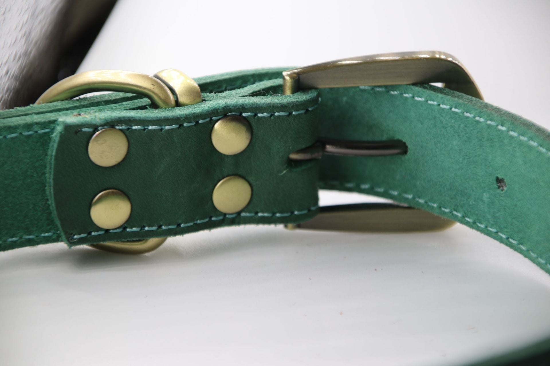 HKM-665363 Green One-layer Leather Dog Collar - Adjustable, Durable Design