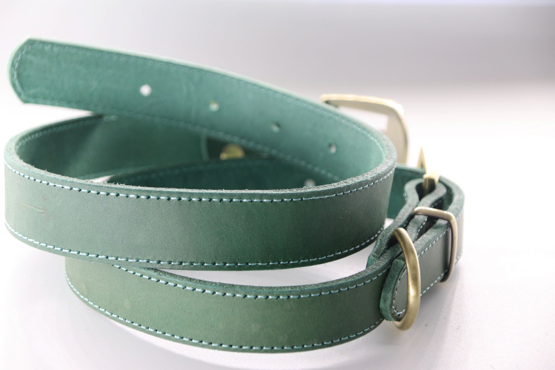 HKM-665363 Green One-layer Leather Dog Collar - Adjustable, Durable Design