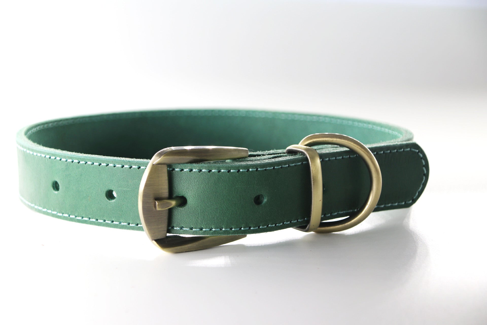 HKM-665363 Green One-layer Leather Dog Collar - Adjustable, Durable Design