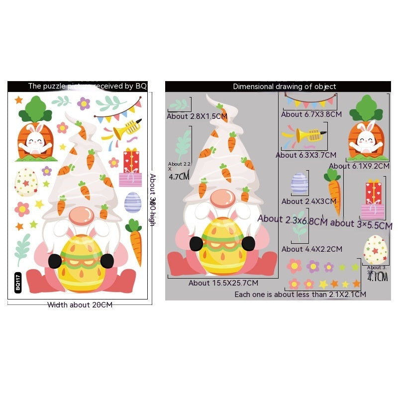 HKM-665491 Cute Cartoon Easter Bunny Stickers Set - PVC Material, 6 Models (BQ113-BQ118), 20x30cm