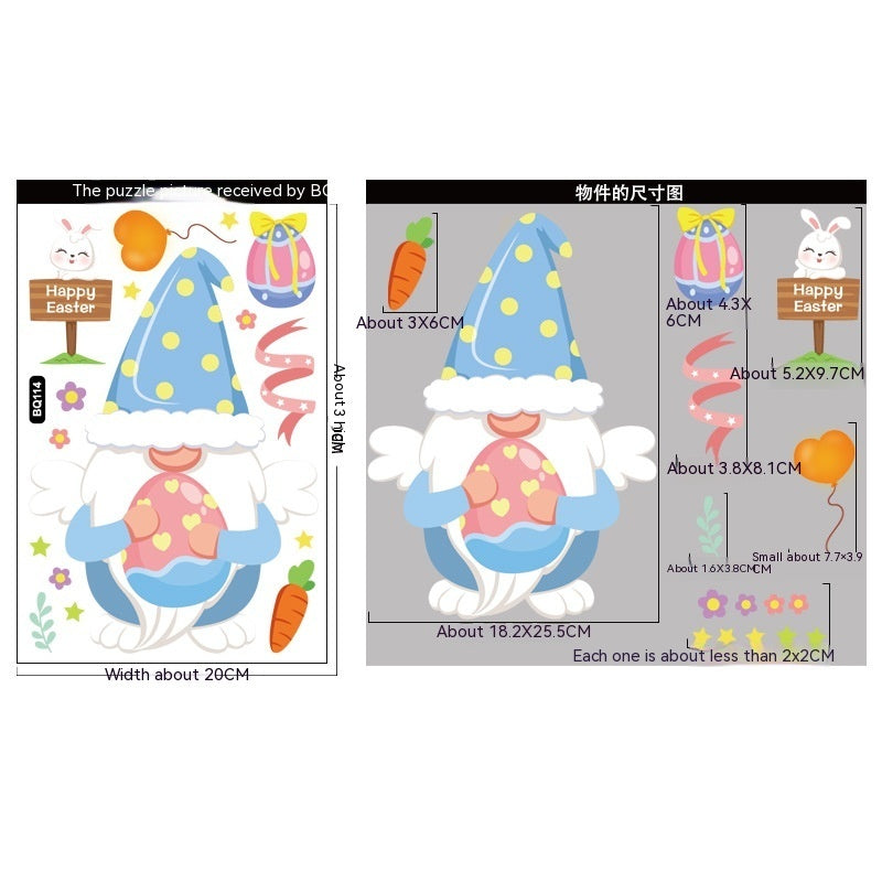HKM-665491 Cute Cartoon Easter Bunny Stickers Set - PVC Material, 6 Models (BQ113-BQ118), 20x30cm
