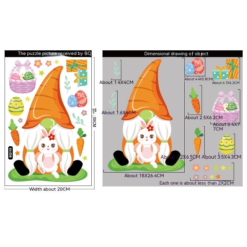 HKM-665491 Cute Cartoon Easter Bunny Stickers Set - PVC Material, 6 Models (BQ113-BQ118), 20x30cm