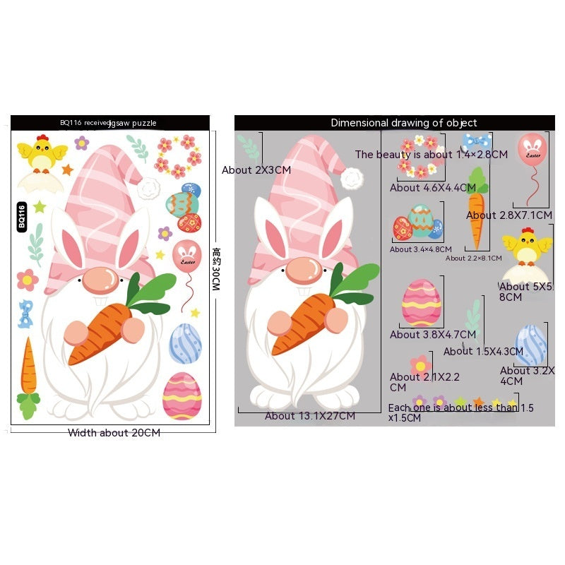 HKM-665491 Cute Cartoon Easter Bunny Stickers Set - PVC Material, 6 Models (BQ113-BQ118), 20x30cm