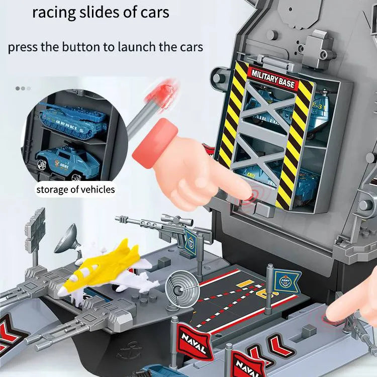 HKM-665619 Multifunctional Storage Aircraft Carrier Diecast Vehicle Set with DIY Assembly for Kids, Ages 3+