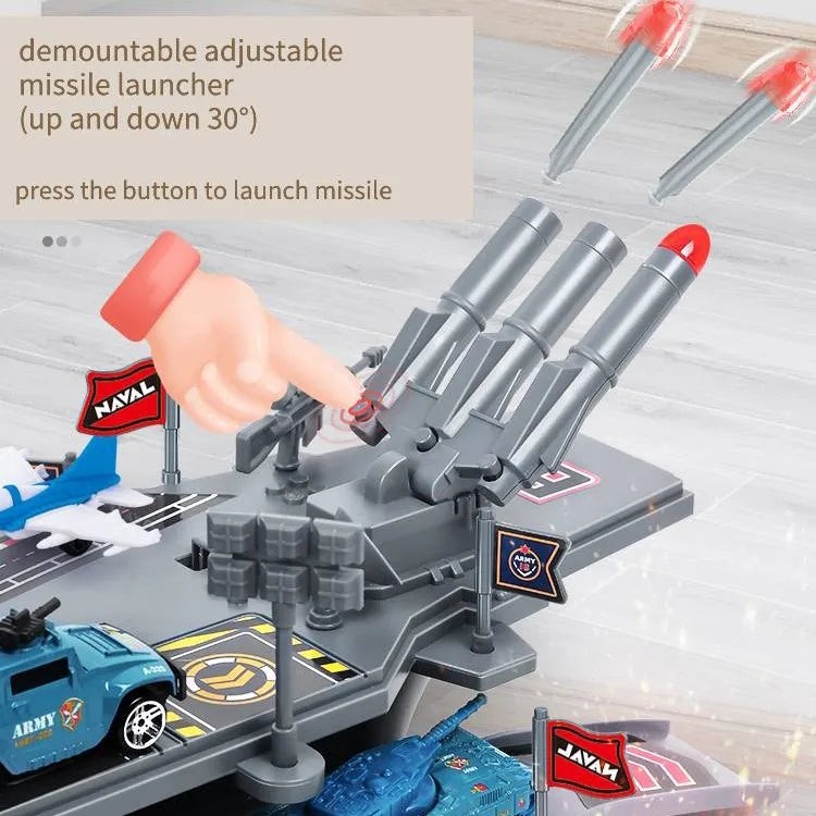 HKM-665619 Multifunctional Storage Aircraft Carrier Diecast Vehicle Set with DIY Assembly for Kids, Ages 3+