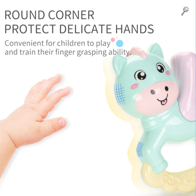 HKM-665939 Newborn Musical Handbell Rattle Toy Set – Soft Plastic Giraffe & Pegasus for Babies