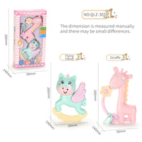 HKM-665939 Newborn Musical Handbell Rattle Toy Set – Soft Plastic Giraffe & Pegasus for Babies