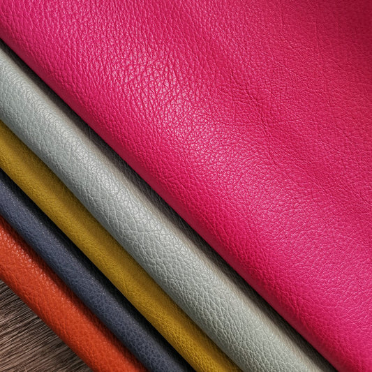 HKM-666195 Double-Color Litchi Grain Leather Fabric with Thick Elastic Base - Various Colors Available