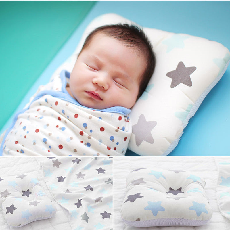 HKM-666195 Newborn Anti-Deviation Head-Shaped Pillow with Cotton Front and Breathable Mesh Back