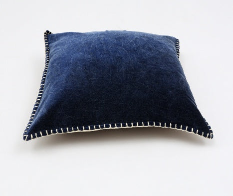HKM-666323 Stonewashed Cotton Velvet Decorative Throw Pillow - 19x19 Inch, Hand-Stitched Edges, Soft Natural Backing