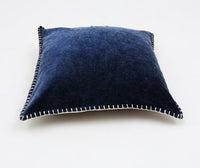 HKM-666323 Stonewashed Cotton Velvet Decorative Throw Pillow - 19x19 Inch, Hand-Stitched Edges, Soft Natural Backing