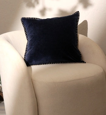 HKM-666323 Stonewashed Cotton Velvet Decorative Throw Pillow - 19x19 Inch, Hand-Stitched Edges, Soft Natural Backing