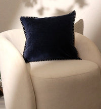 HKM-666323 Stonewashed Cotton Velvet Decorative Throw Pillow - 19x19 Inch, Hand-Stitched Edges, Soft Natural Backing