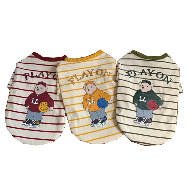 HKM-666323 Thin Striped T-shirt Vest for Dogs in Red, Yellow, Green - Acrylic, Sizes S to XL