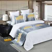HKM-666515 Modern Polyester Hotel Bed Runner in Dark Blue, Gray, Ginger Yellow, and Brown - Multiple Sizes Available