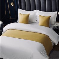 HKM-666515 Modern Polyester Hotel Bed Runner in Dark Blue, Gray, Ginger Yellow, and Brown - Multiple Sizes Available