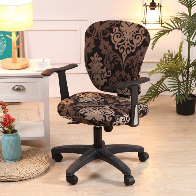 HKM-666899 Computer Office Chair Cover Set - Stretch Cotton Fabric with Retro Patterns for Office and Home Use